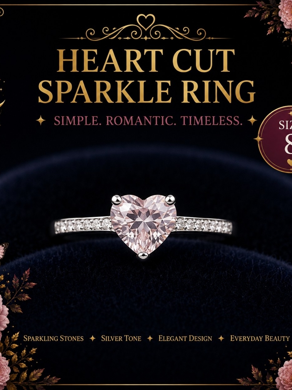 Heart Cut Sparkle Ring - Pink -